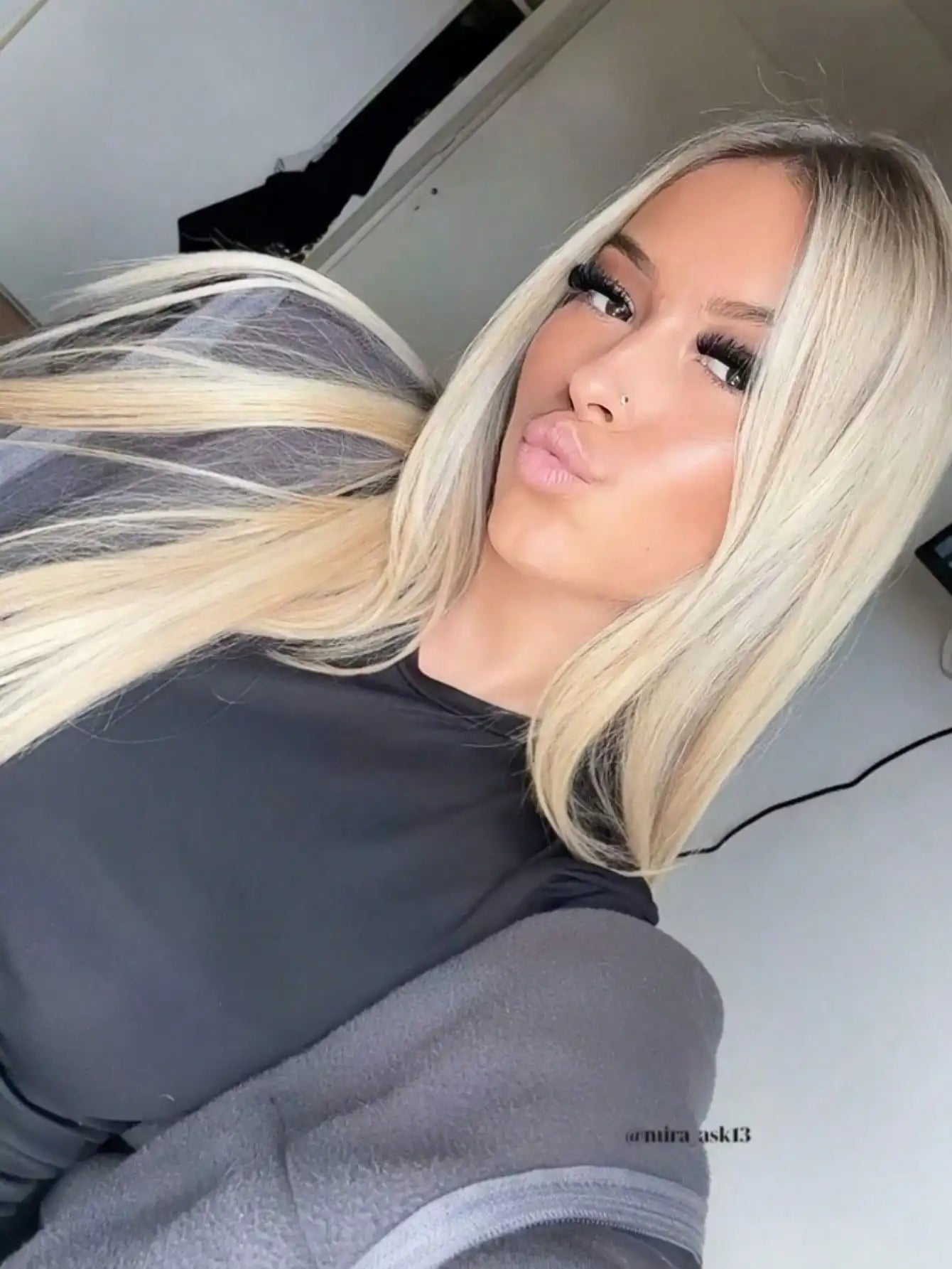 Ombre Brown Roots Ash Blonde Straight Unit