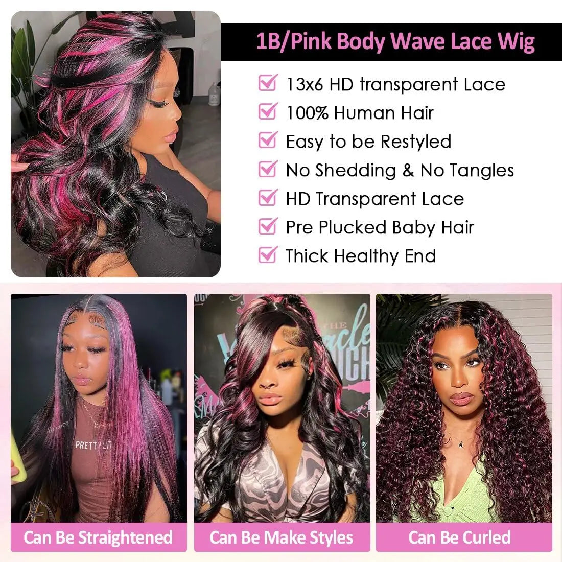 1B/Pink Ombre Pre Plucked Highlight Unit