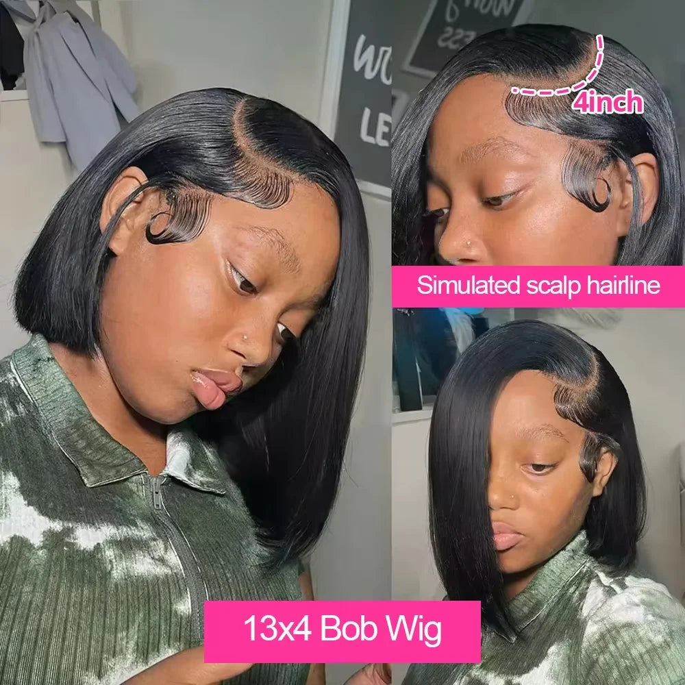 Natural Color 250% Density Glueless Bone Straight Bob Unit