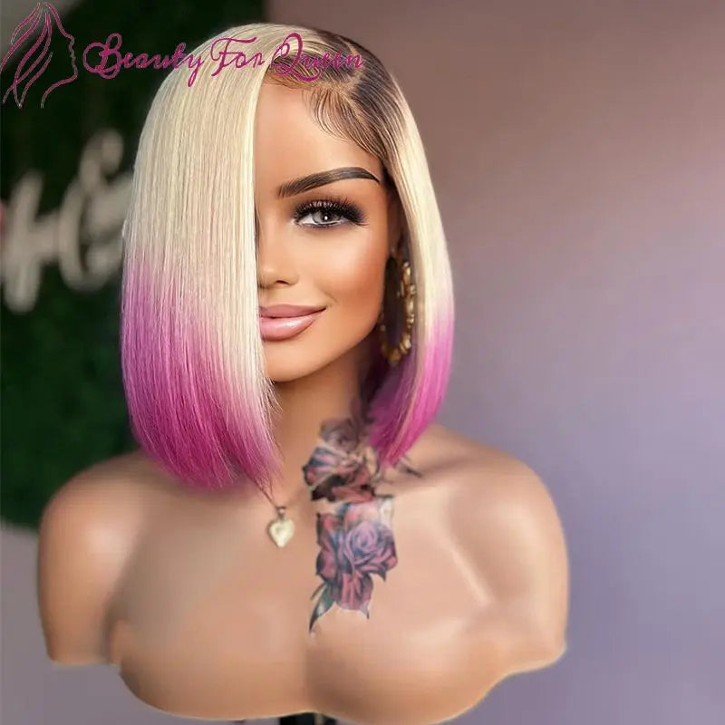 613 Honey Blonde Ombre Pink Straight Bob