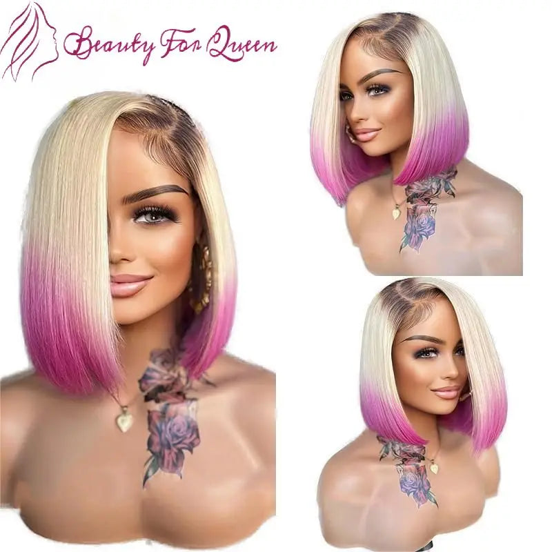 613 Honey Blonde Ombre Pink Straight Bob