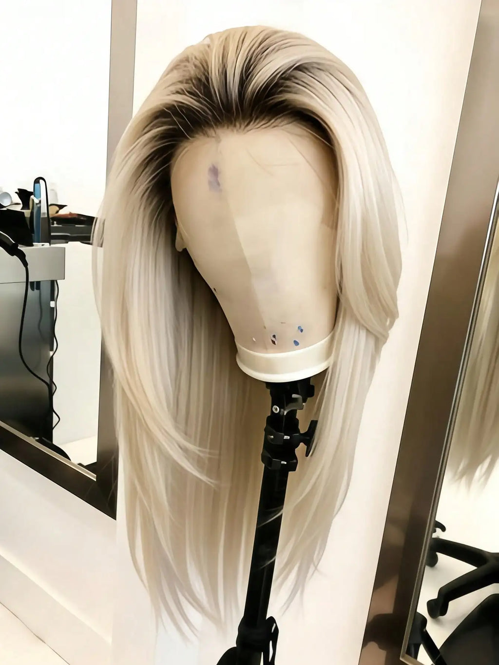 Ombre Brown Roots Ash Blonde Straight Unit