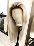 Ombre Brown Roots Ash Blonde Straight Unit