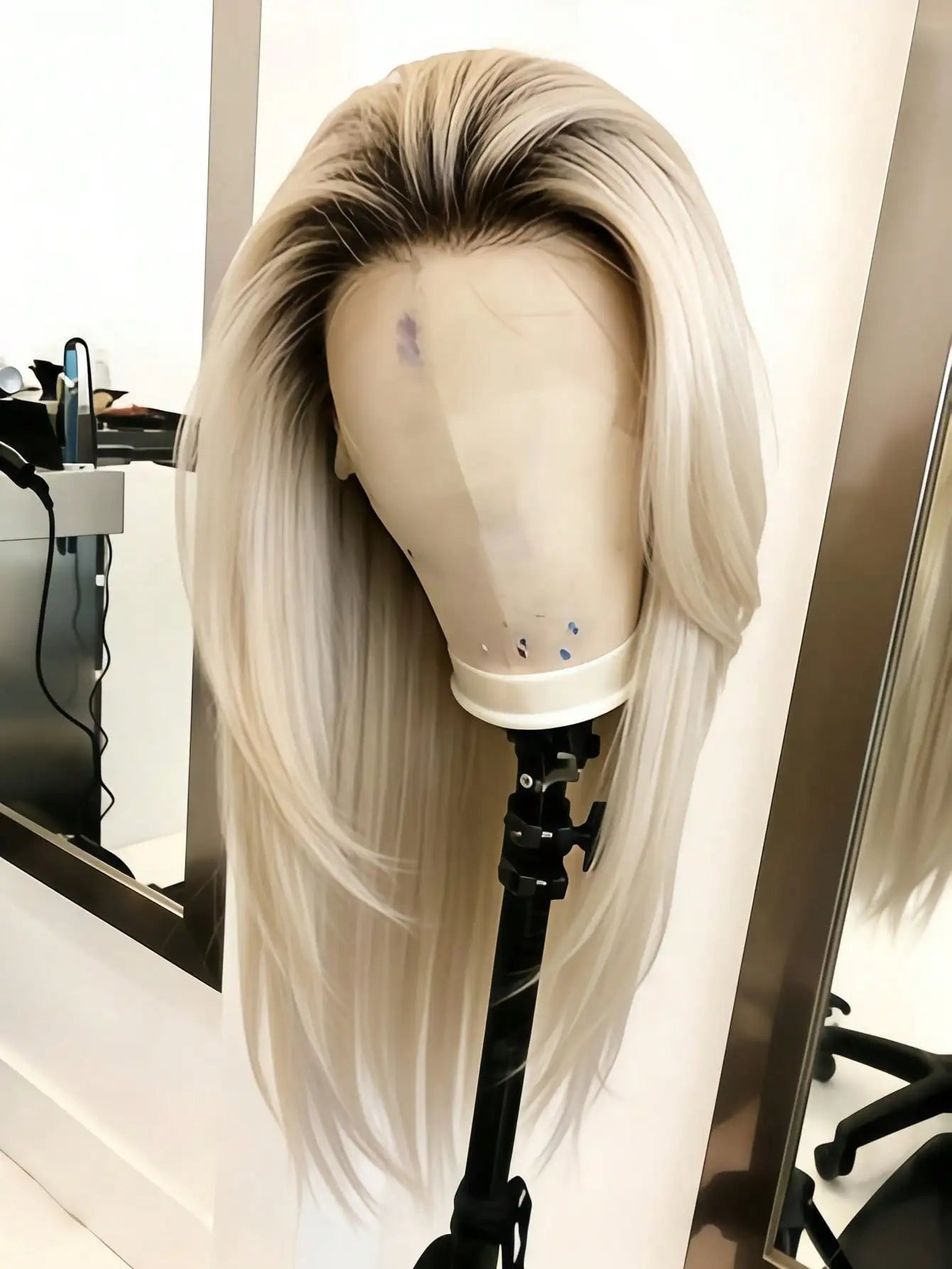 Ombre Brown Roots Ash Blonde Straight Unit