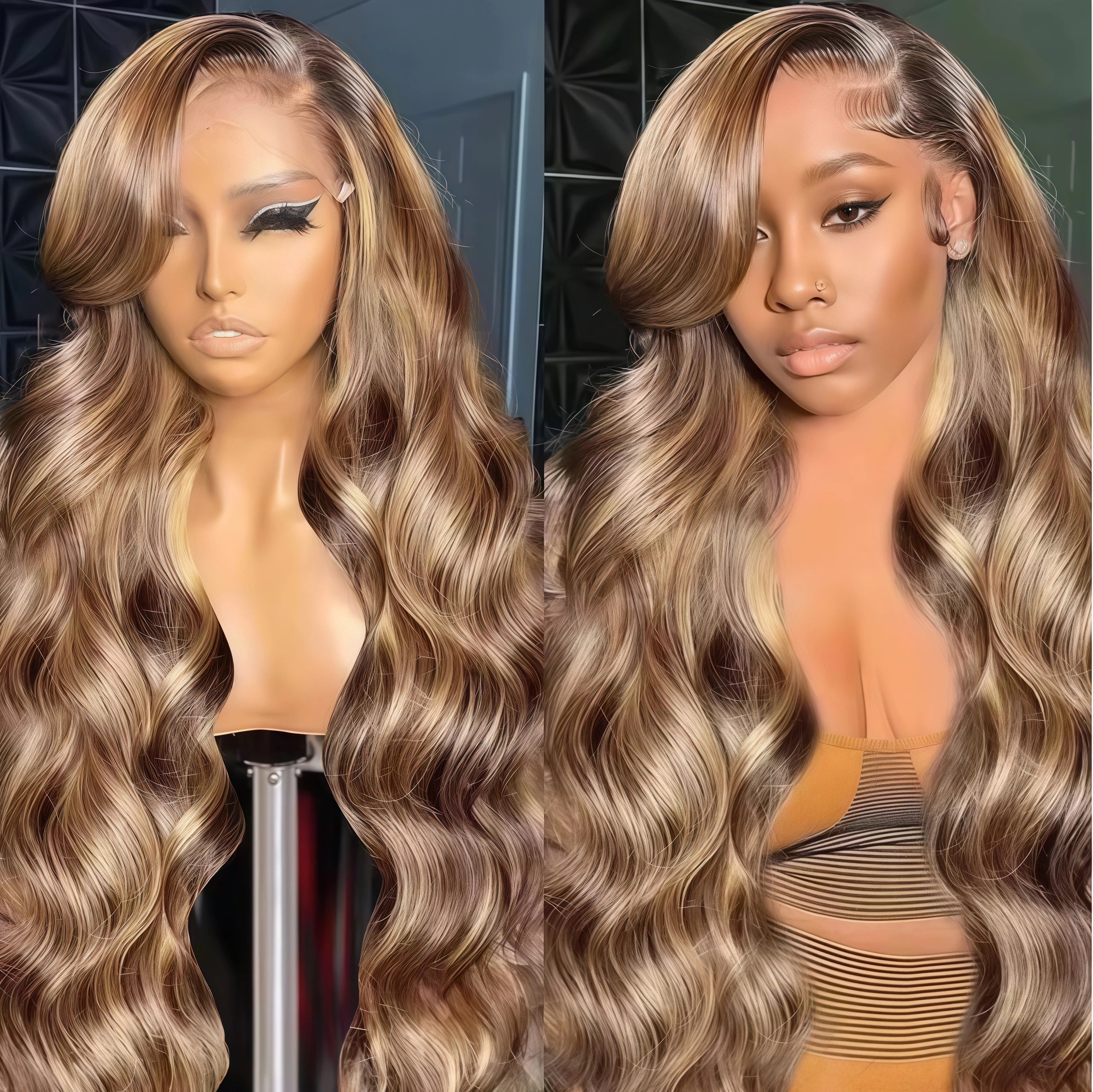 Honey Blonde Highlight Glueless Body Wave Unit