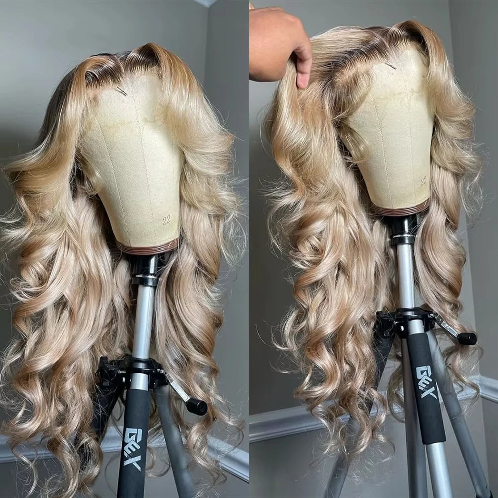 Dark Root Ash Blonde Ombre Body Wave Unit