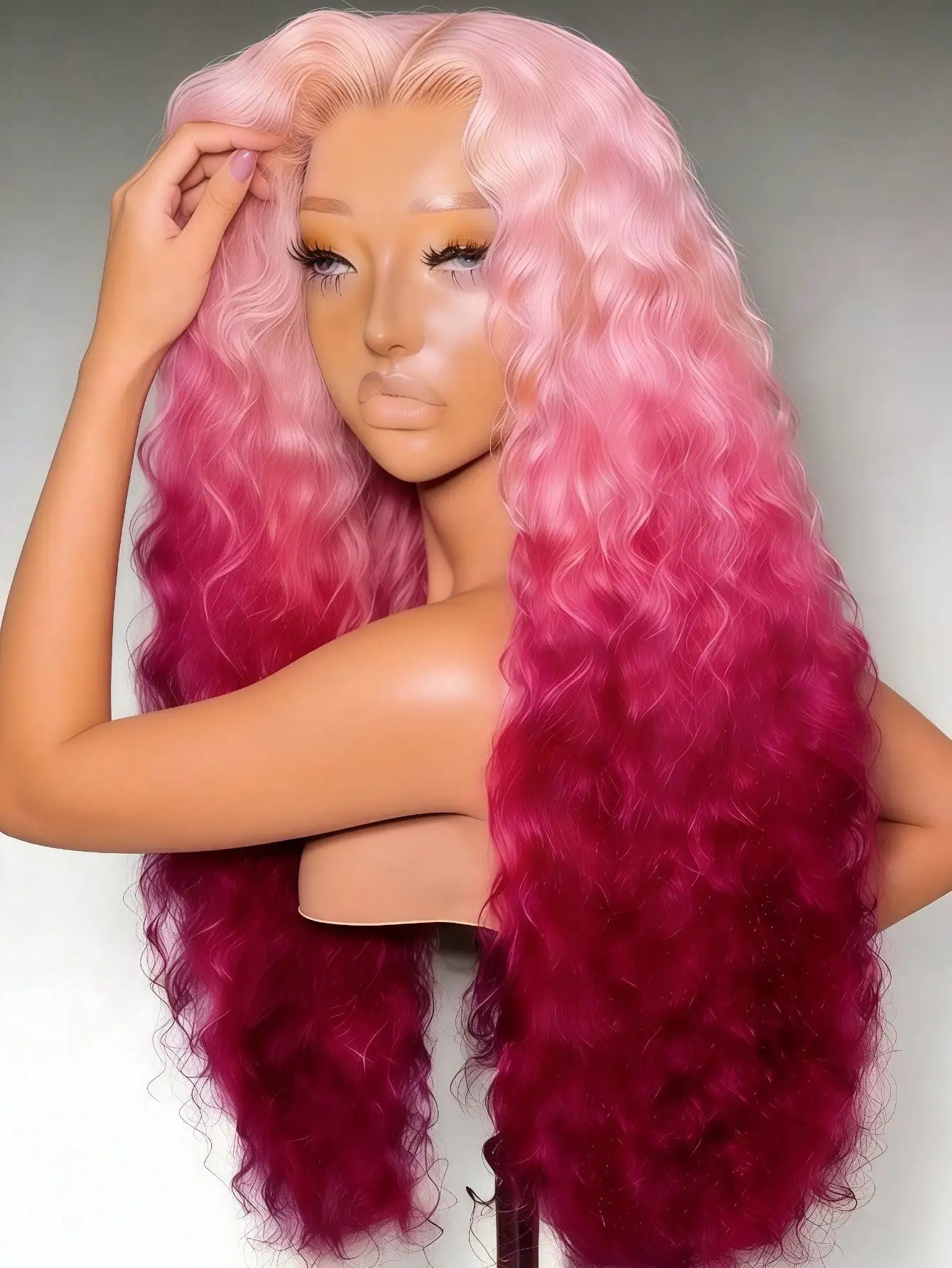 Pre Plucked Glueless Gradient Pink Curly Unit with Baby Hair