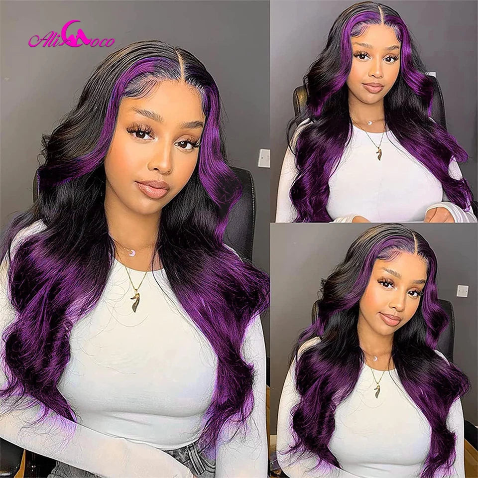 Natural Color Purple Highlight Body Wave Unit