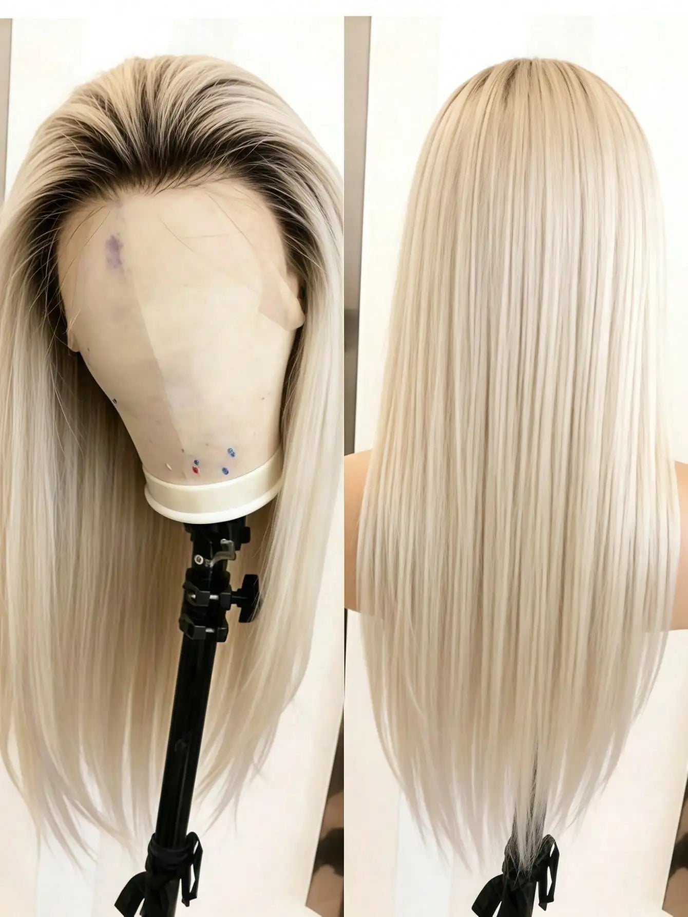 Ombre Brown Roots Ash Blonde Straight Unit