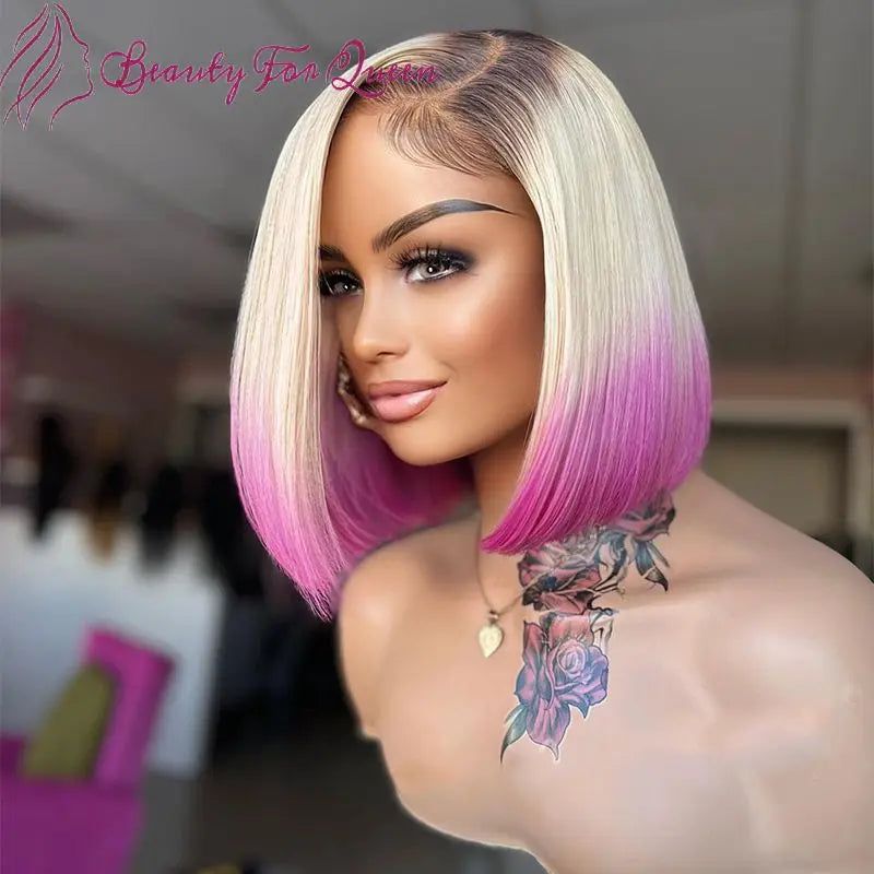 613 Honey Blonde Ombre Pink Straight Bob