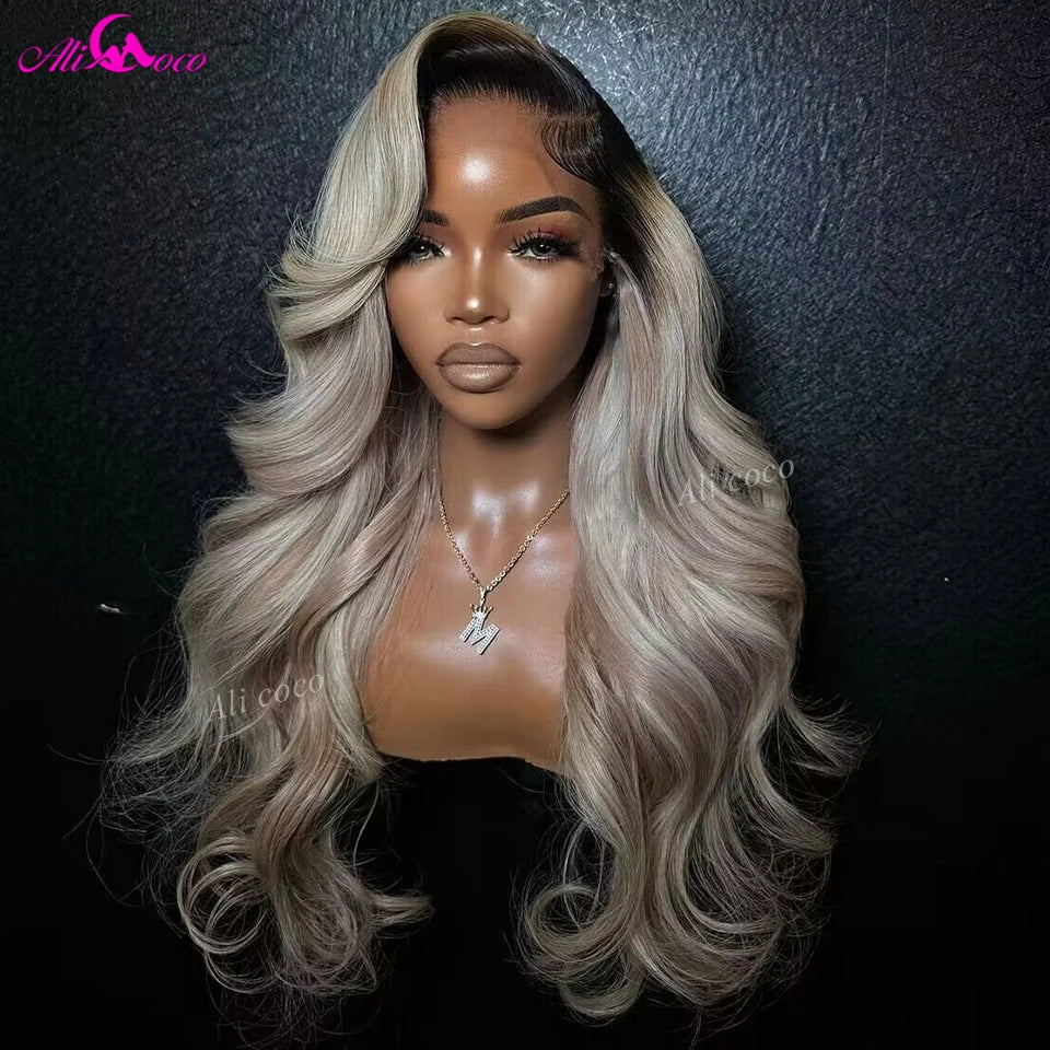 Dark Root Ash Blonde Ombre Body Wave Unit