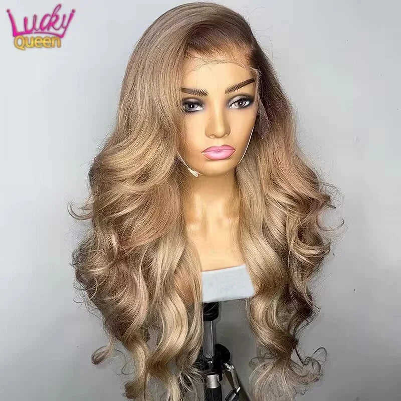 Brown Root Ash Blonde Ombre Body Wave Unit