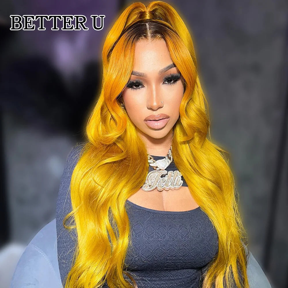 Pre-Plucked Dark Root Yellow Straight Unit