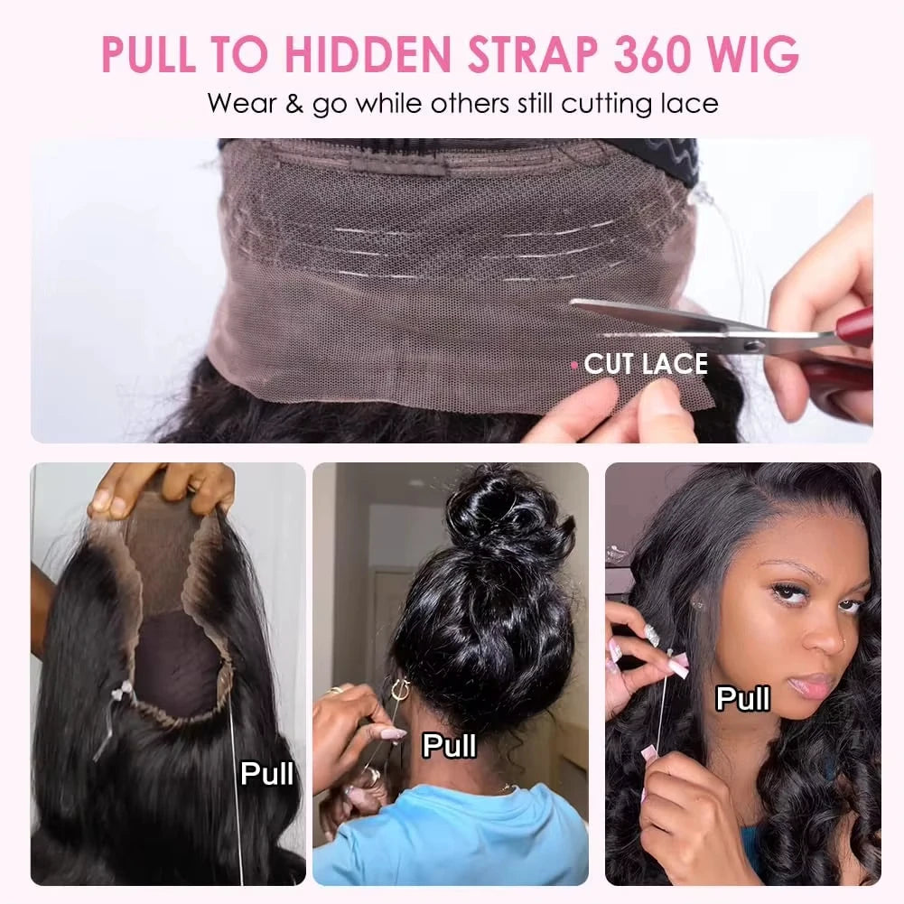Natural Color Kinky Straight Invisi Strap 360 Lace Glueless Unit
