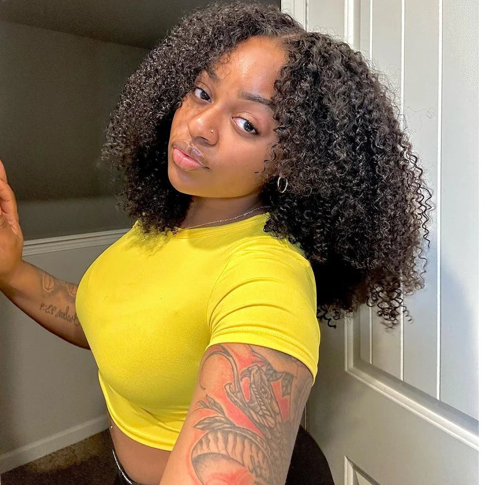 Natural Color Glueless Kinky Curly Unit