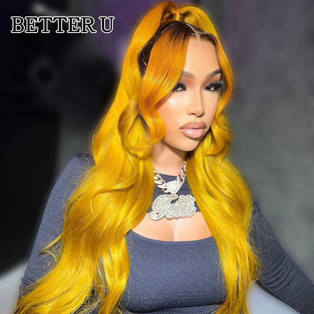 Pre-Plucked Dark Root Yellow Straight Unit