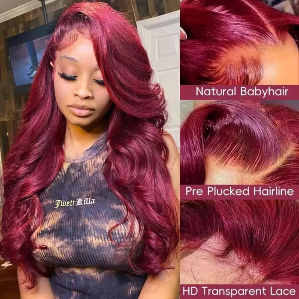 Pre Plucked 99J Burgundy Body Wave Unit