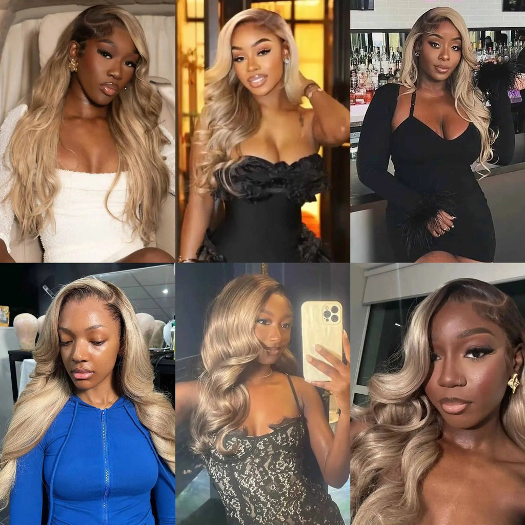 Brown Root Ash Blonde Ombre Body Wave Unit