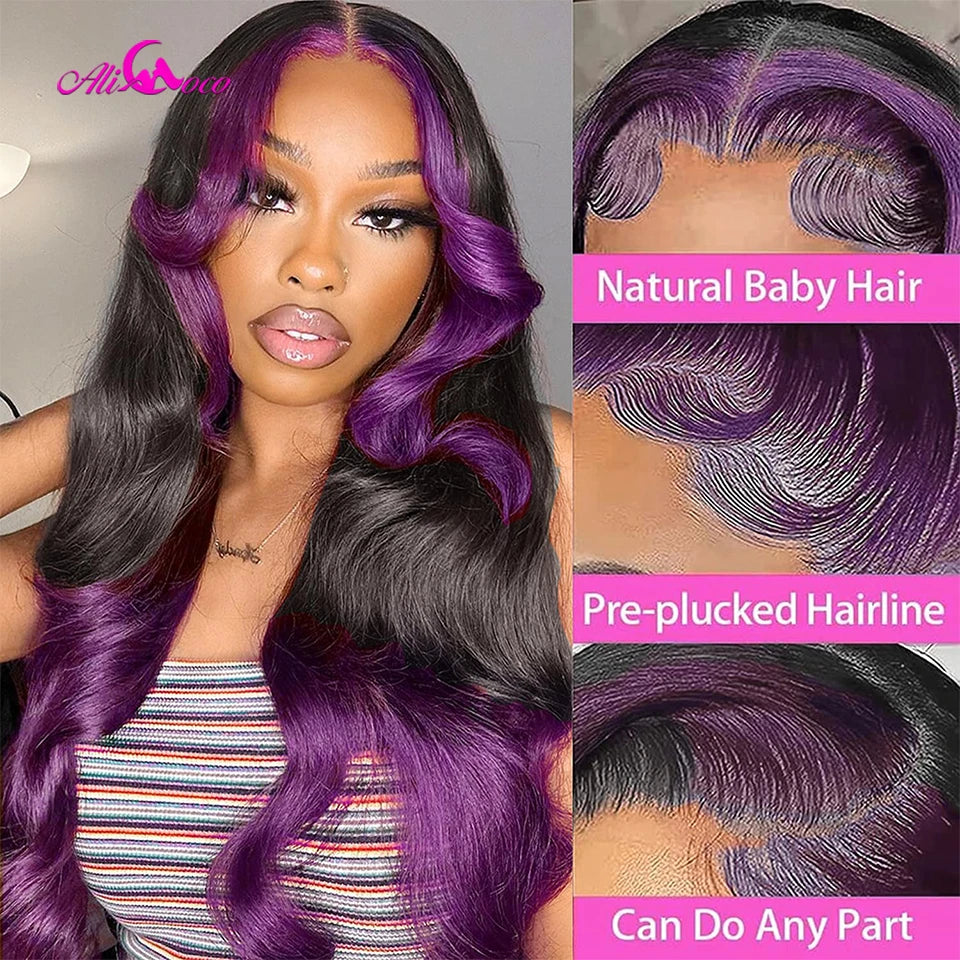 Natural Color Purple Highlight Body Wave Unit