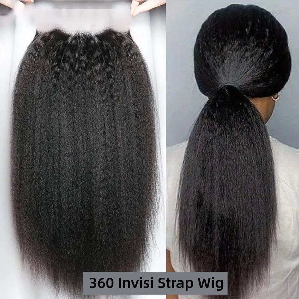 Natural Color Kinky Straight Invisi Strap 360 Lace Glueless Unit