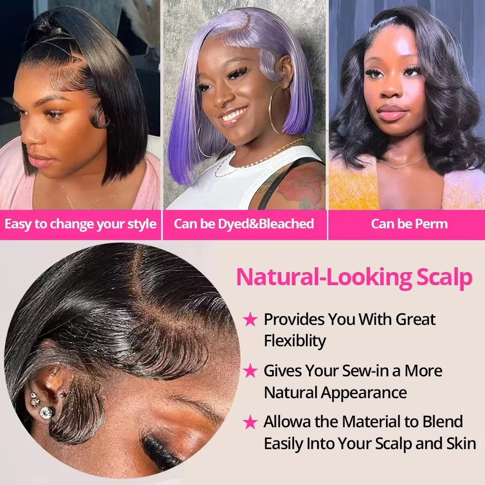 Natural Color 250% Density Glueless Bone Straight Bob Unit