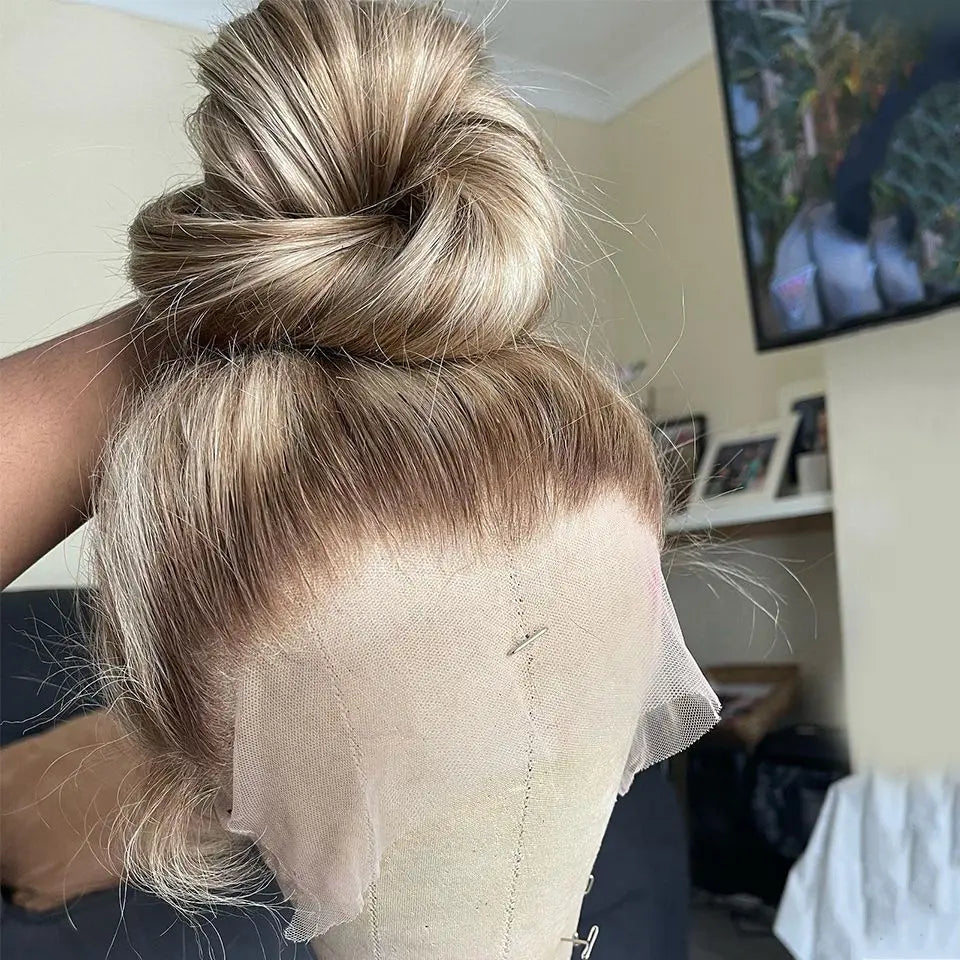 Ombre Dark Root Platinum Blonde Straight Unit