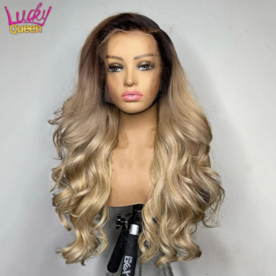 Brown Root Ash Blonde Ombre Body Wave Unit
