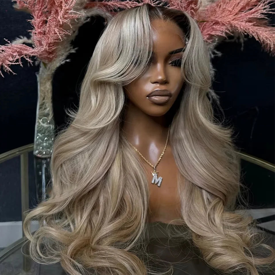 Dark Root Ash Blonde Ombre Body Wave Unit