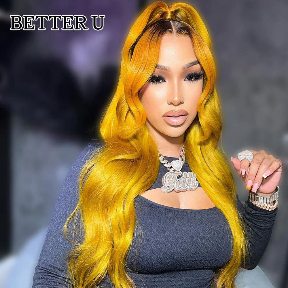 Pre-Plucked Dark Root Yellow Straight Unit