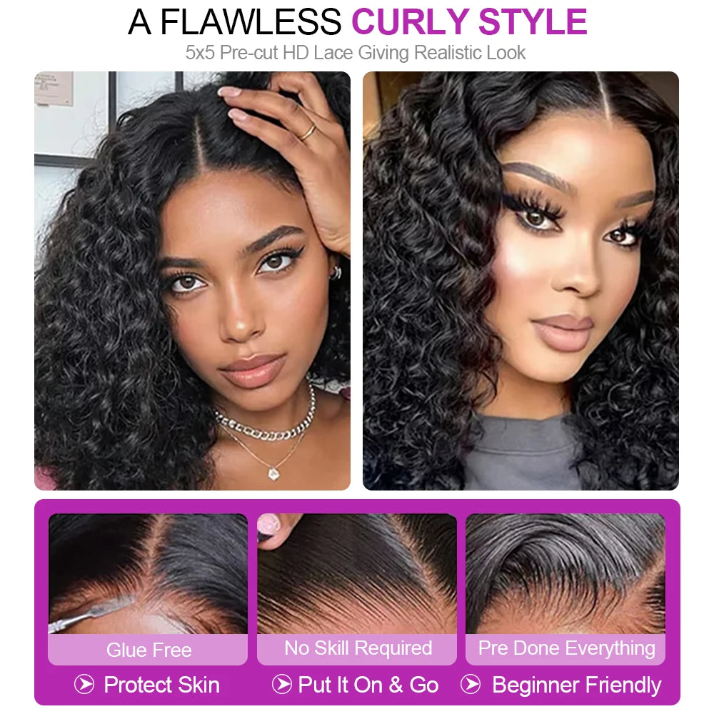 Ready to Wear Natural Color Glueless Pre-Plucked Kinky Curly Bob