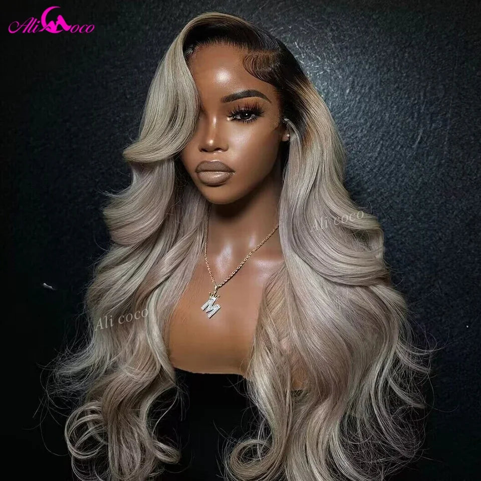 Dark Root Ash Blonde Ombre Body Wave Unit