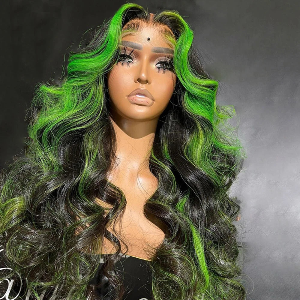 Pre Plucked Black and Green Highlight Body Wave Unit