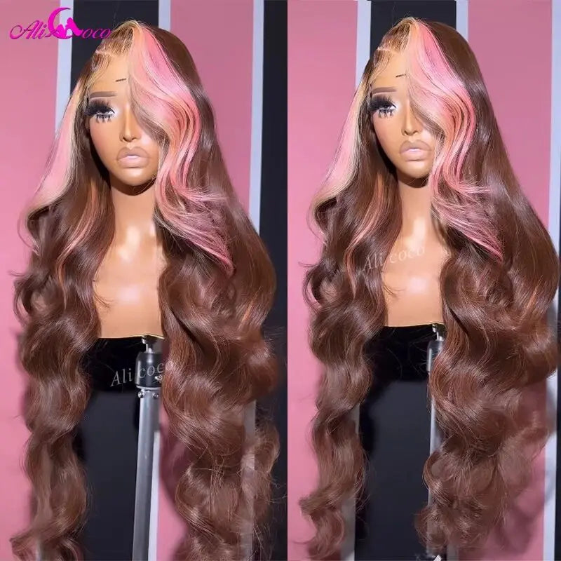 Chocolate Brown Pink Highlighted Body Wave Unit