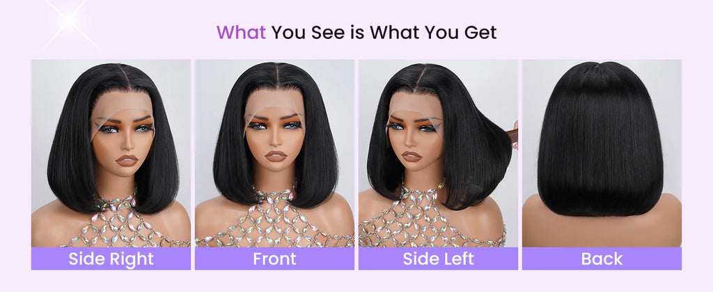 Natural Color 250% Density Glueless Bone Straight Bob Unit