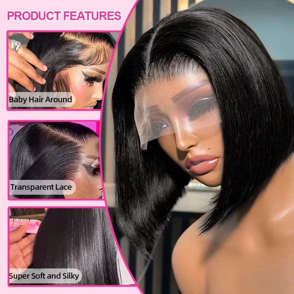 Natural Color 250% Density Glueless Bone Straight Bob Unit