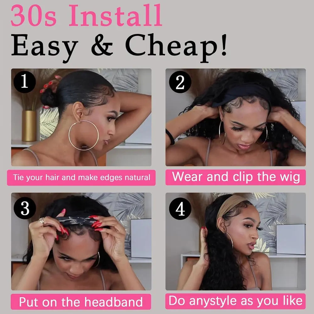 Natural Color 200% Density Headband Human Hair Unit