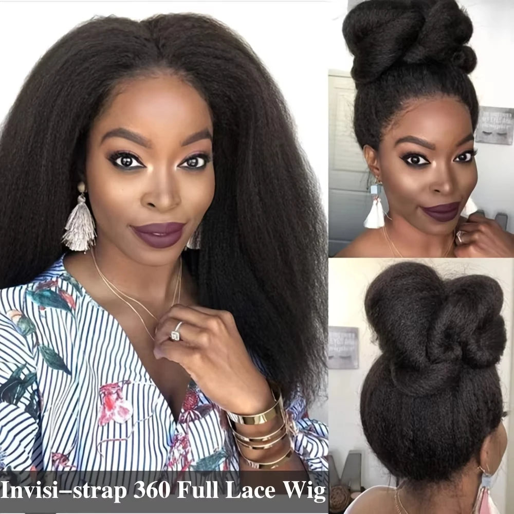 Natural Color Kinky Straight Invisi Strap 360 Lace Glueless Unit