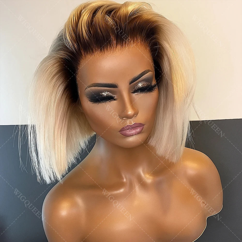 Highlight Short Bob with Dark Roots