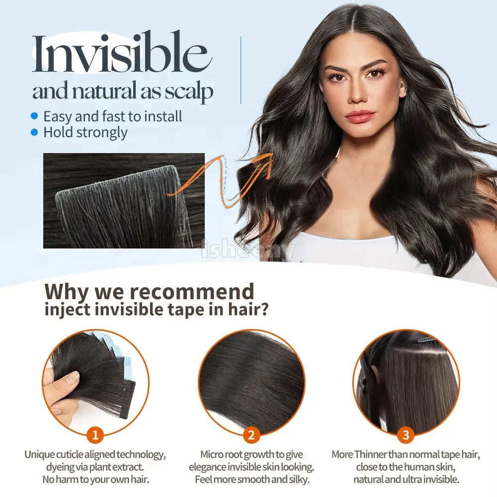 Invisible Seamless Natural Color 60G-360G Tape In Extensions