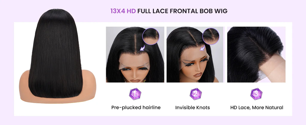 Natural Color 250% Density Glueless Bone Straight Bob Unit