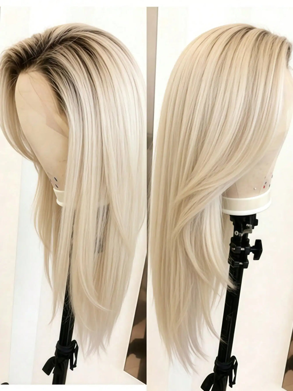 Ombre Brown Roots Ash Blonde Straight Unit