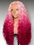 Pre Plucked Glueless Gradient Pink Curly Unit with Baby Hair