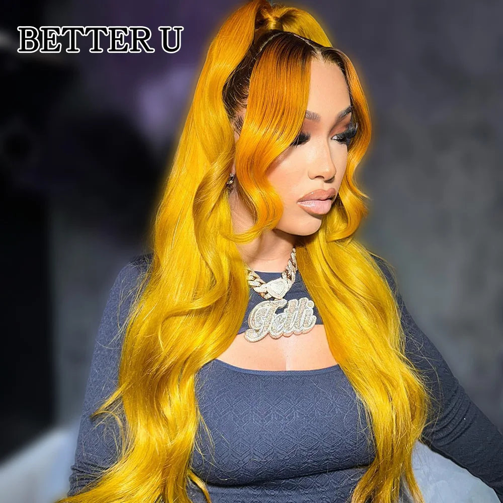 Pre-Plucked Dark Root Yellow Straight Unit