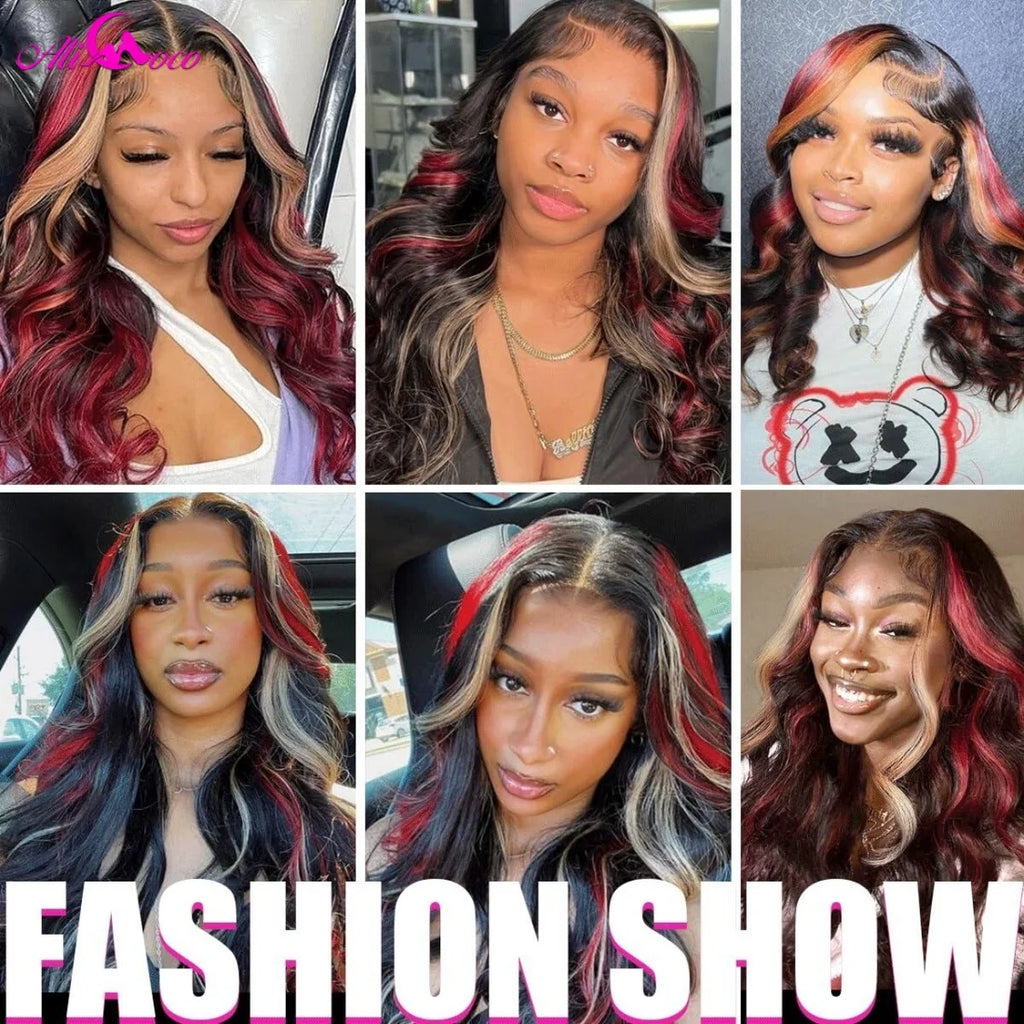 Ready to Wear Black Red Blonde Highlight Body Wave Unit