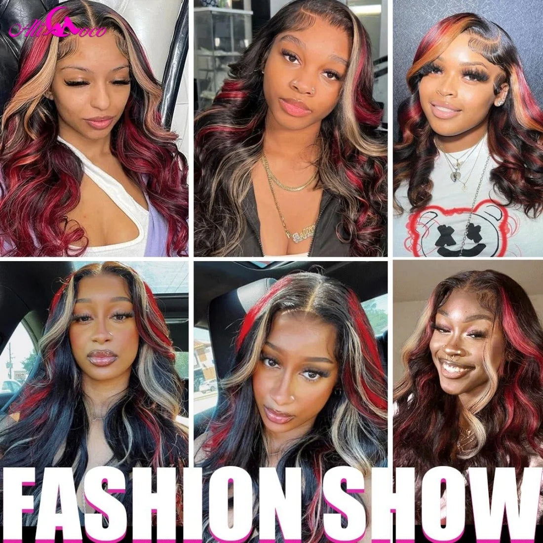 Ready to Wear Black Red Blonde Highlight Body Wave Unit