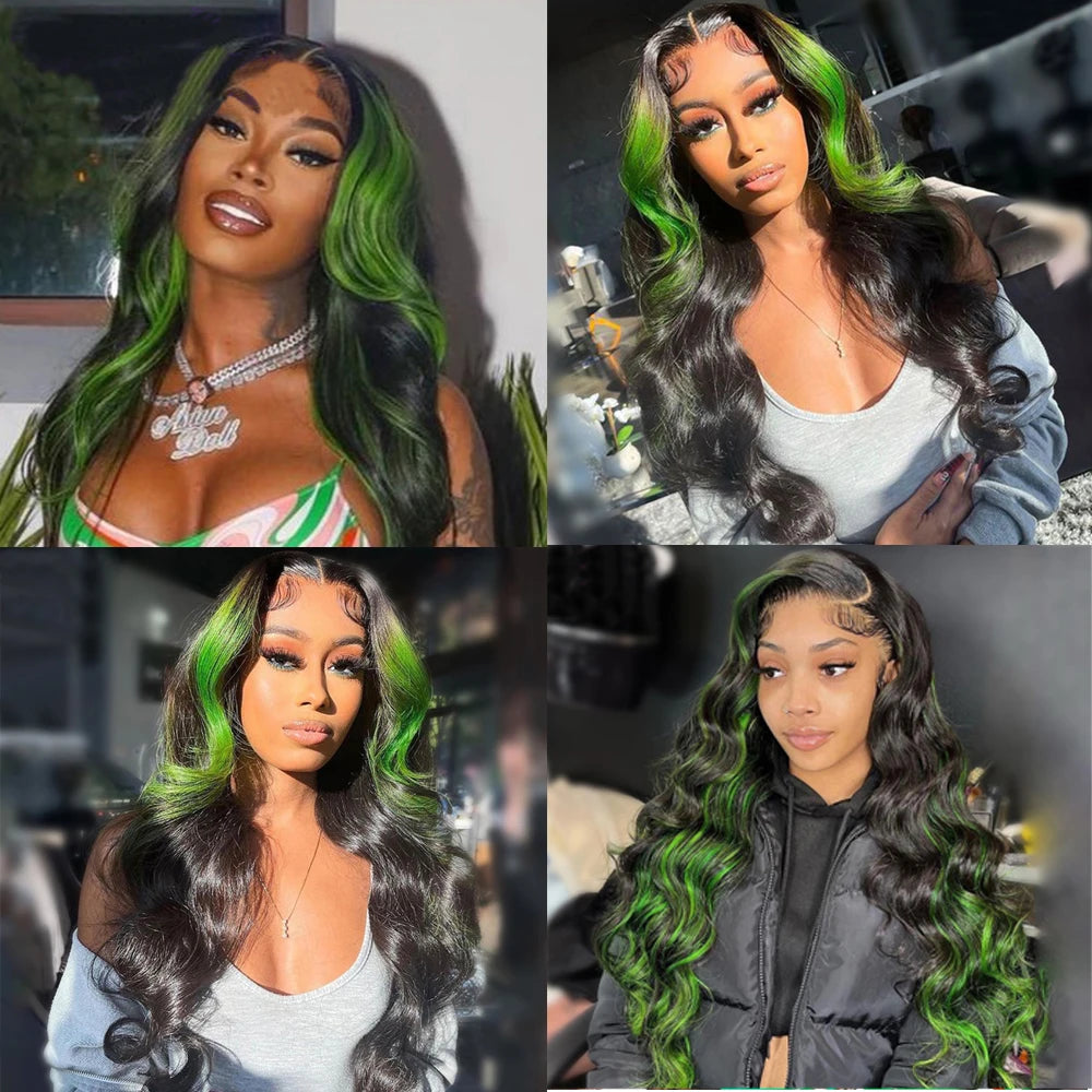 Pre Plucked Black and Green Highlight Body Wave Unit
