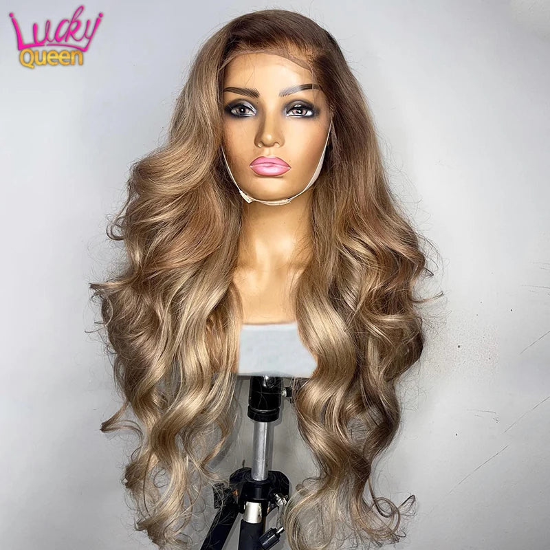 Brown Root Ash Blonde Ombre Body Wave Unit