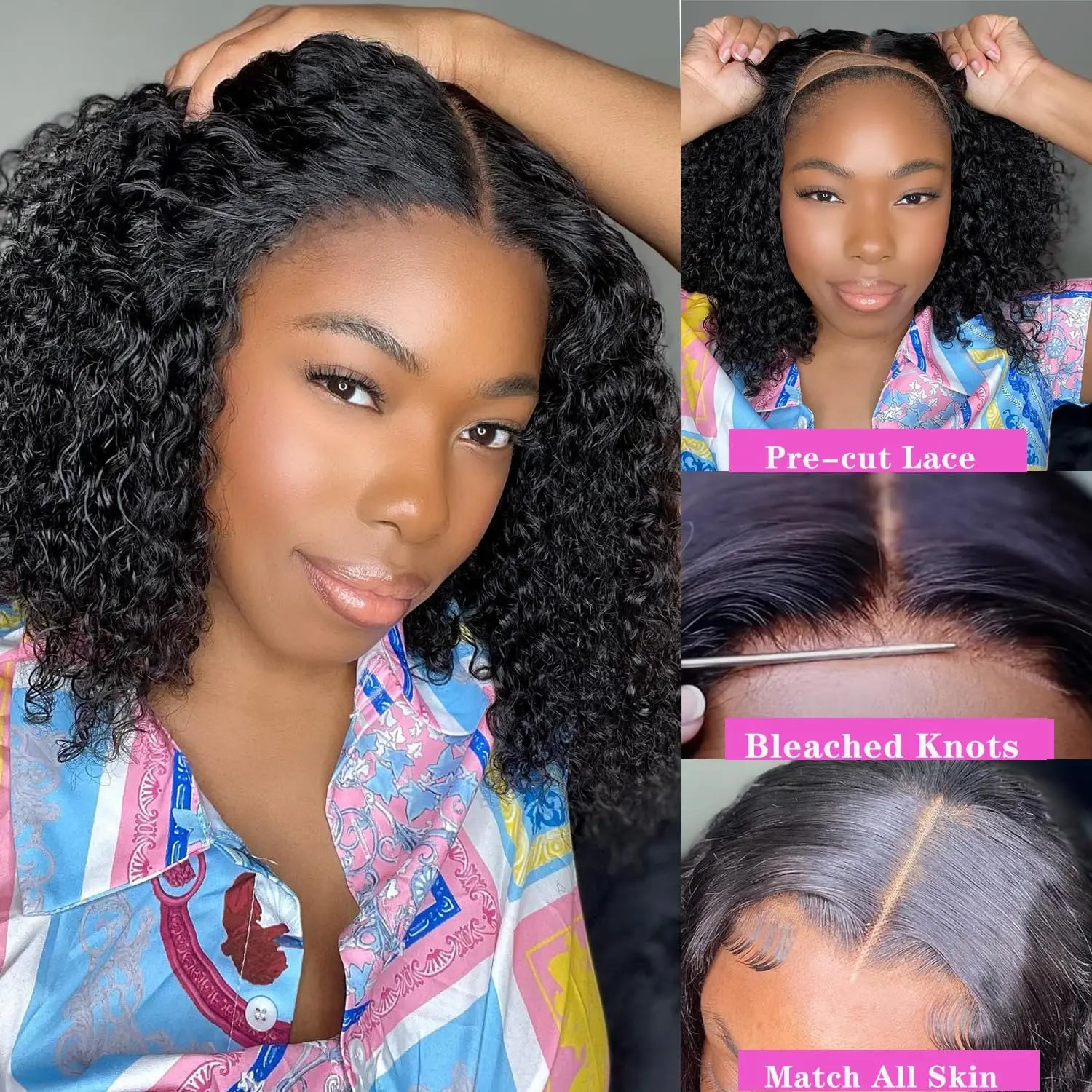 Ready to Wear Natural Color Glueless Pre-Plucked Kinky Curly Bob