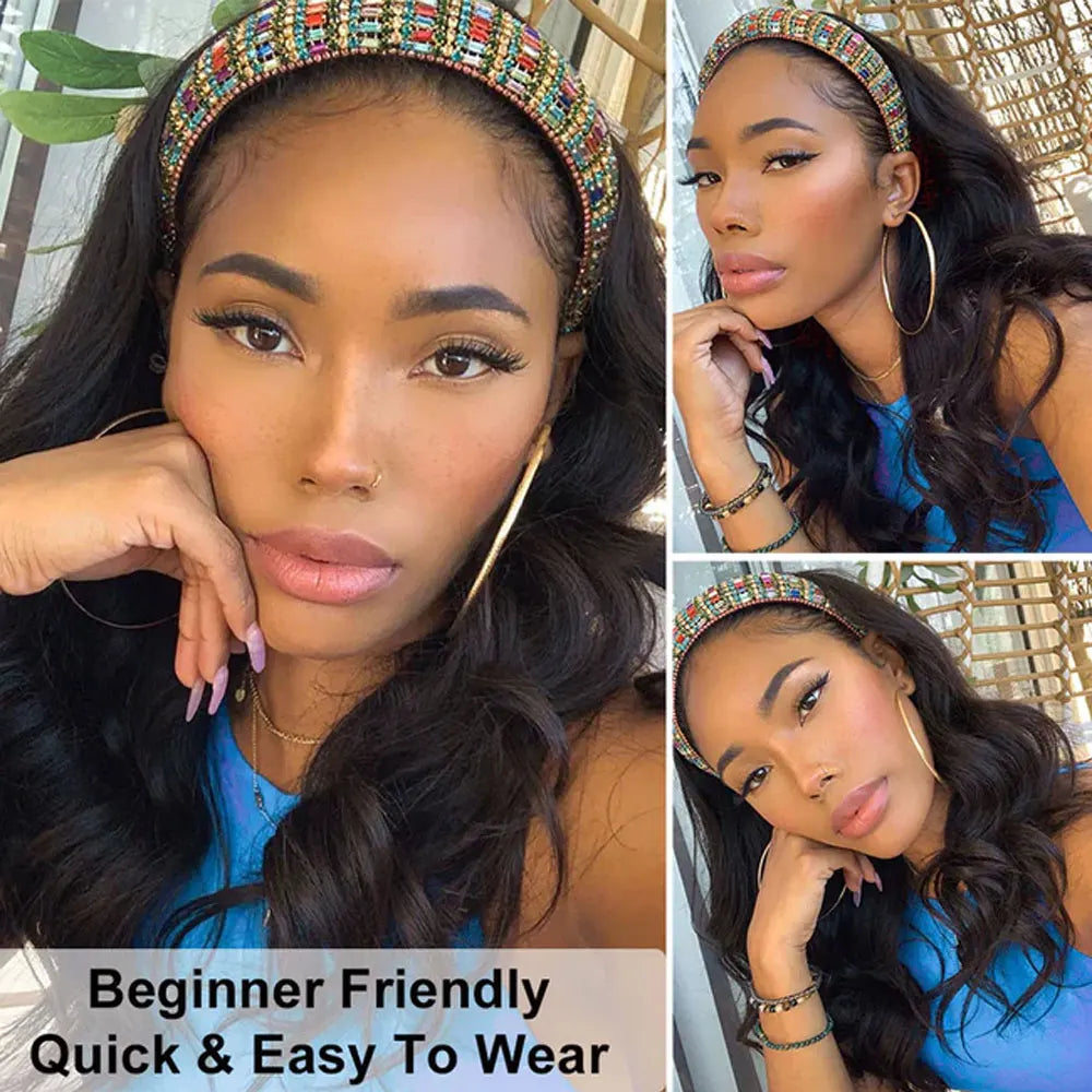 Natural Color 200% Density Headband Human Hair Unit