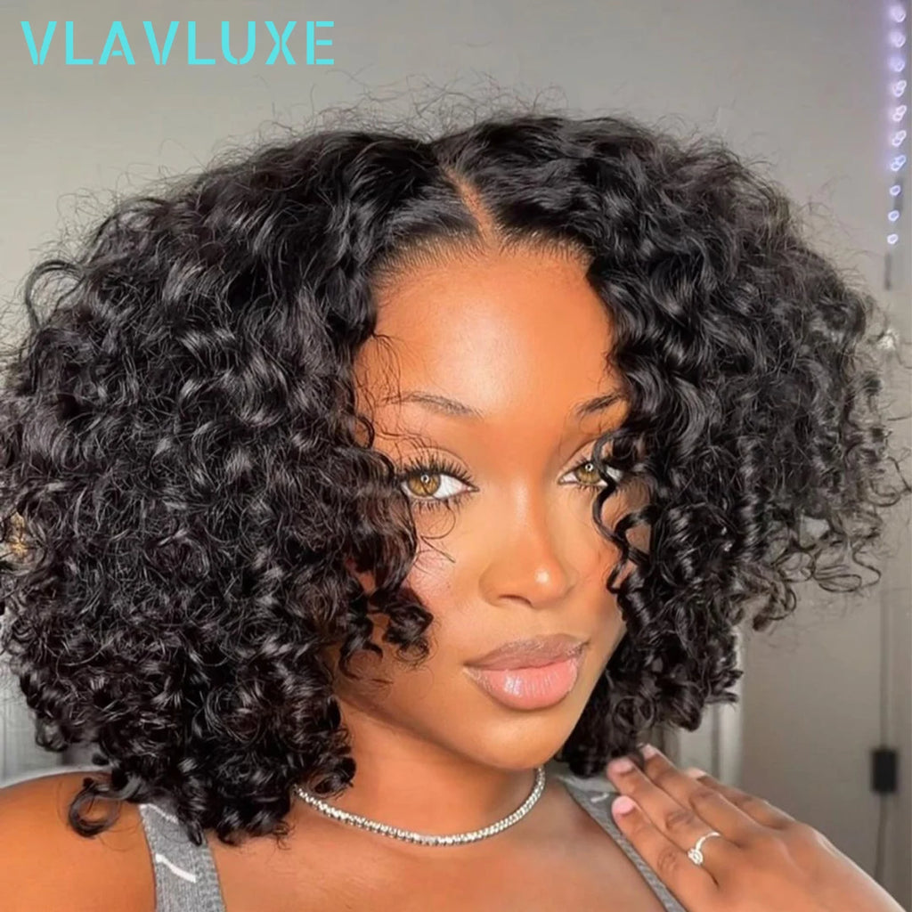 Natural Color Glueless Pre-Plucked Lace Curly Water Wave Bob